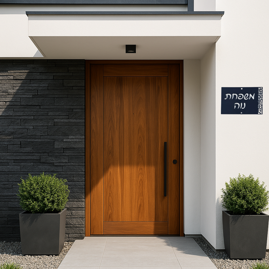 שלט כניסה לבית בעיצוב אישי מלבני משרבייה - לרוחב