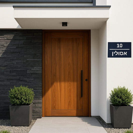 שלט כניסה לבית בעיצוב אישי מלבני קלאסי - לרוחב